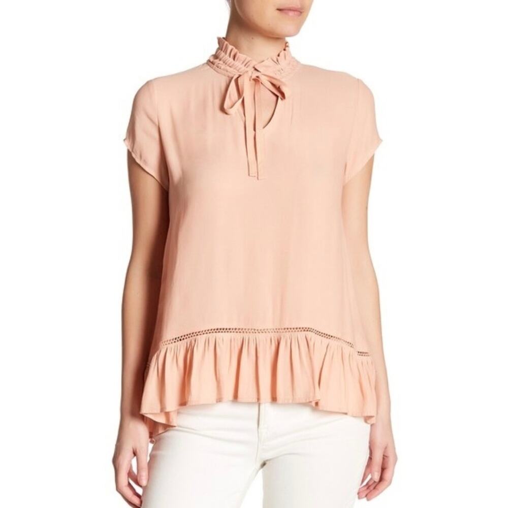 NWT Ro & De Ruffle Tie Neck Romantic Bohemian Secretary Blush Blouse Small $68